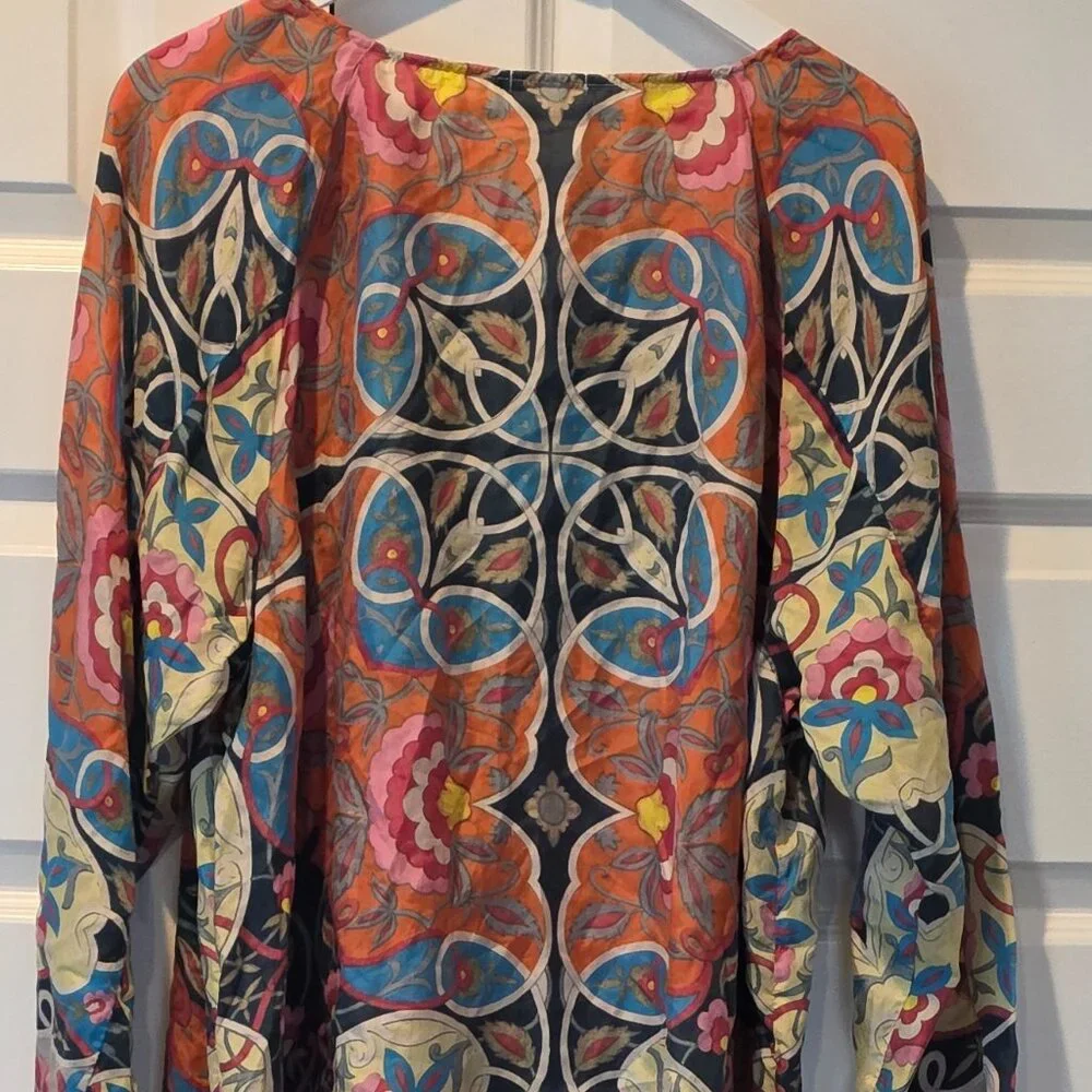 EUC: JOHNNY WAS Lentine Scarf Print Silk Blouse - Picture 9 of 9